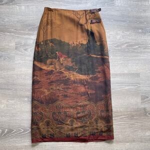 Vtg 90's Ralph Lauren Petite Equestrian Fox Hunt Wrap Skirt Sz 8P Dark Academia
